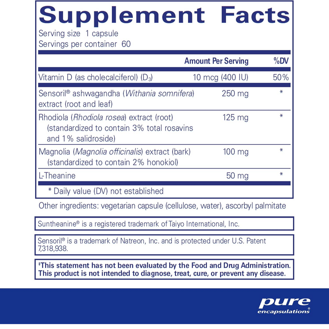 Pure Encapsulations Cortisol Calm Stress Support Supplement Sleep Aid 60 Caps