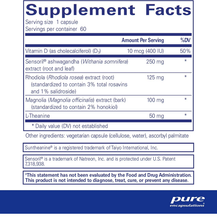 Pure Encapsulations Cortisol Calm Stress Support Supplement Sleep Aid 60 Caps