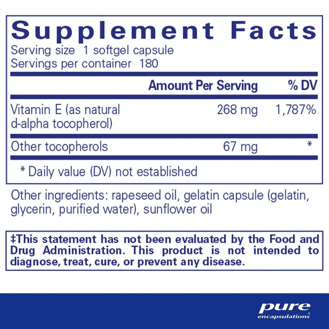 Pure Encapsulations Supports Skin Health Vitamin E 180 Softgels