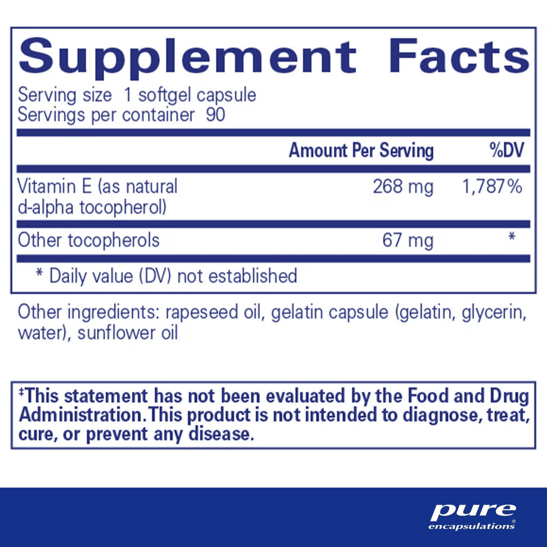 Pure Encapsulations Supports Skin Health Vitamin E 90 Capsules
