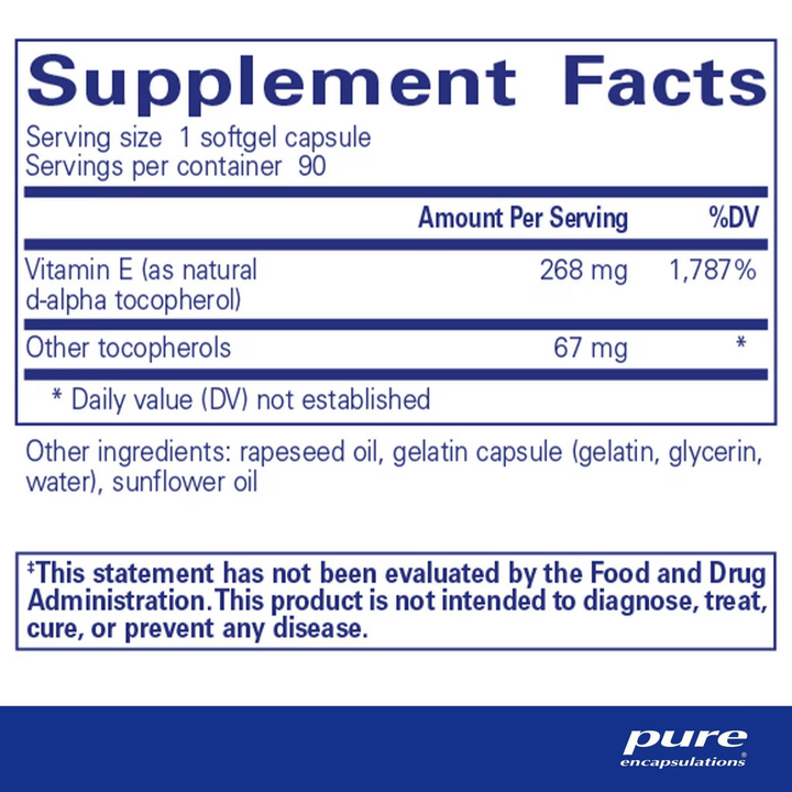 Pure Encapsulations Supports Skin Health Vitamin E 90 Capsules