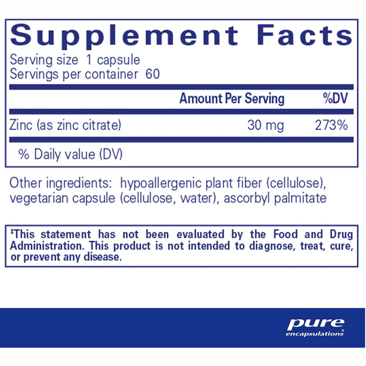 Pure Encapsulations Supports Immune Function Zinc Citrate 60 Capsules