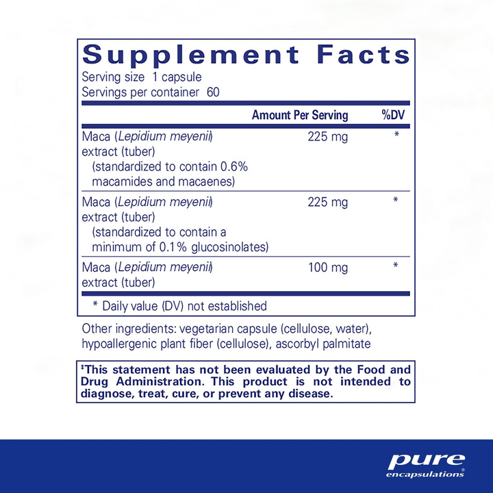 Pure Encapsulations Maca-3 Supports Vitality Reproductive Health 60 Capsules