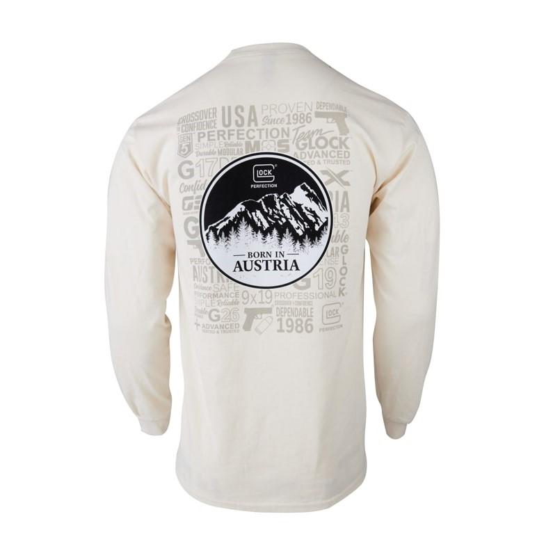 Glock Born in Austria Long Sleeve Shirt Tan Soft Fabric Comfortable Fit XL Size
