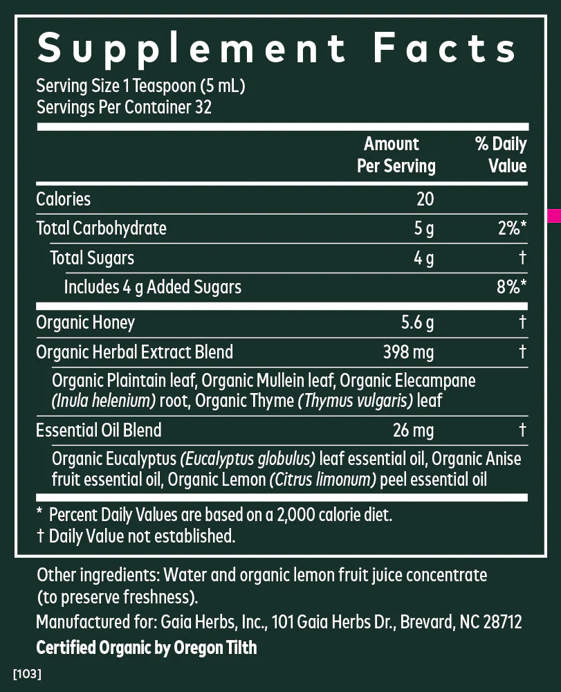 Jarabe para el bienestar bronquial de Gaia Herbs, 157 ml, para aliviar el dolor respiratorio