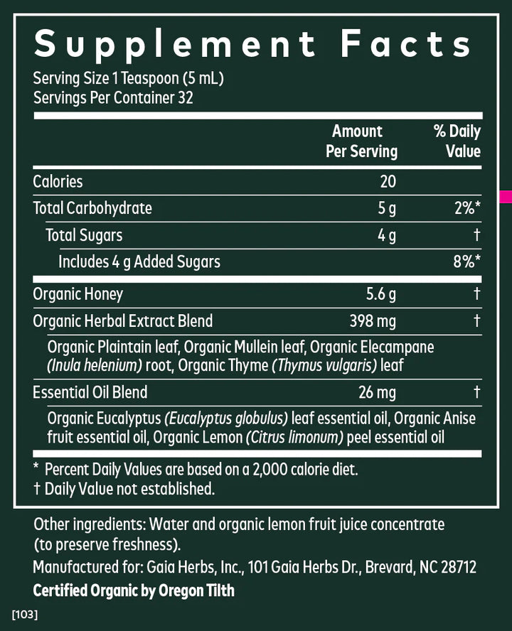 Jarabe para el bienestar bronquial de Gaia Herbs, 157 ml, para aliviar el dolor respiratorio