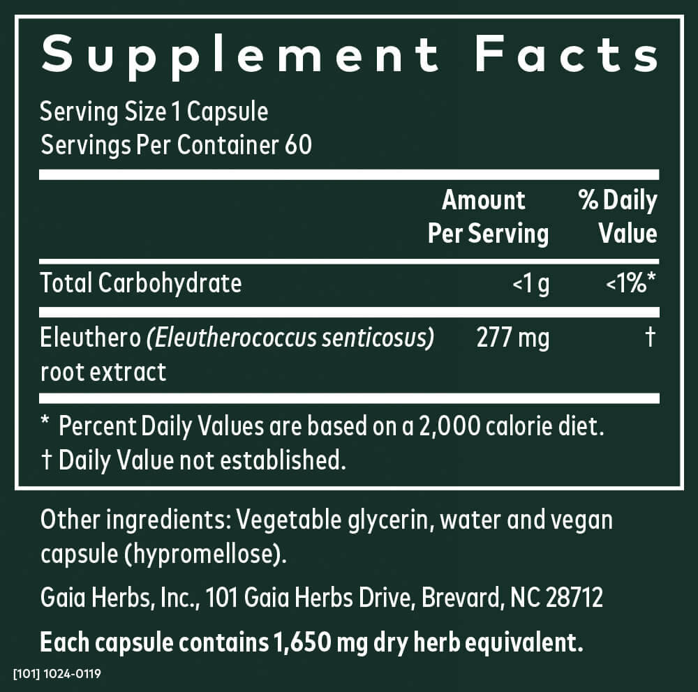 Gaia Herbs - Raíz de Eleuterococo (60 cápsulas) - Suplemento herbal para el apoyo energético y el estrés
