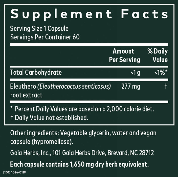 Gaia Herbs - Raíz de Eleuterococo (60 cápsulas) - Suplemento herbal para el apoyo energético y el estrés