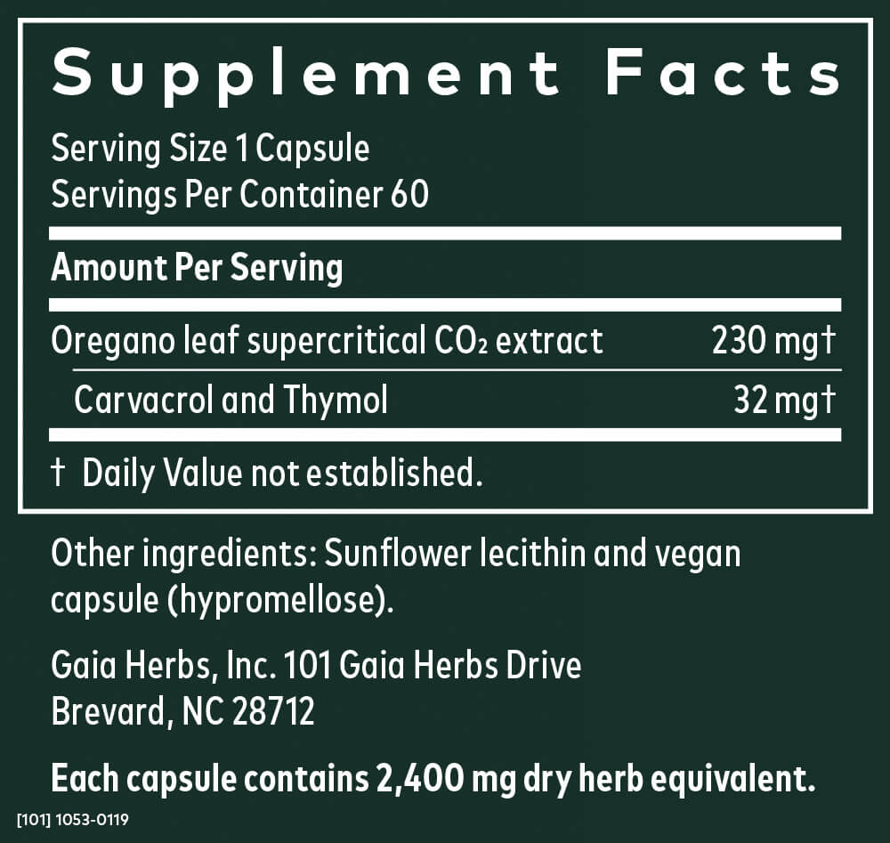 Gaia Herbs Oil of Oregano With Carvacrol and Thymol 60 Vegan Liquid Phyto-Caps