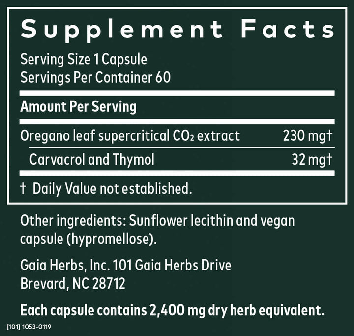 Gaia Herbs Oil of Oregano With Carvacrol and Thymol 60 Vegan Liquid Phyto-Caps