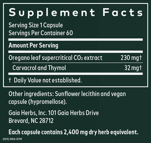 Gaia Herbs Oil of Oregano With Carvacrol and Thymol 60 Vegan Liquid Phyto-Caps