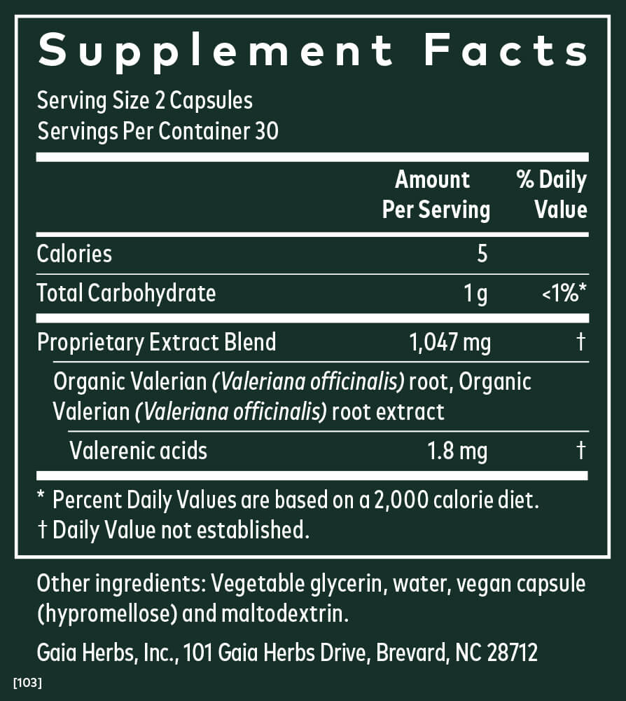 Suplemento fitoquímico líquido Gaia Herbs Pro Valerian para un sueño reparador (60 cápsulas)