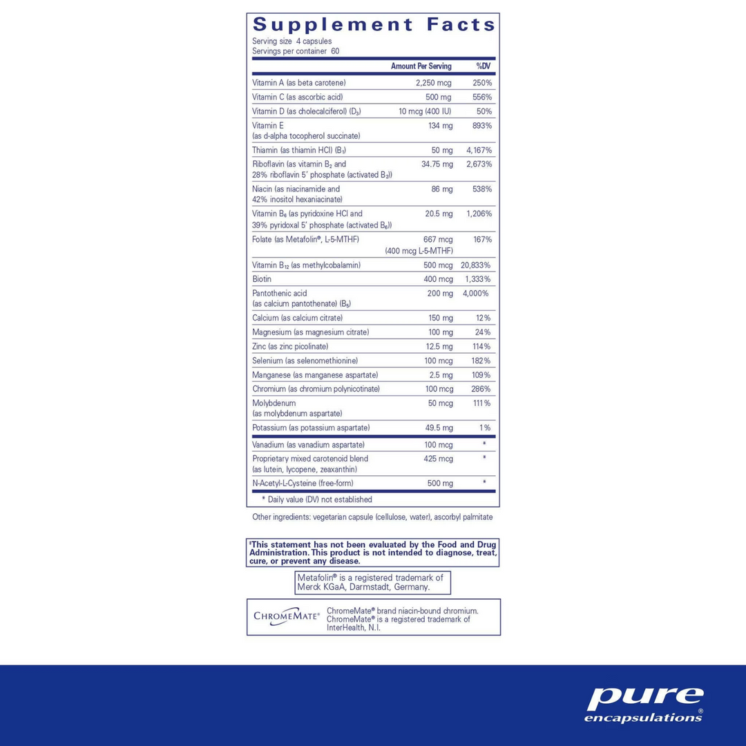 Pure Encapsulations Nutrient 950 with NAC 240 Capsules Multivitamin Mineral