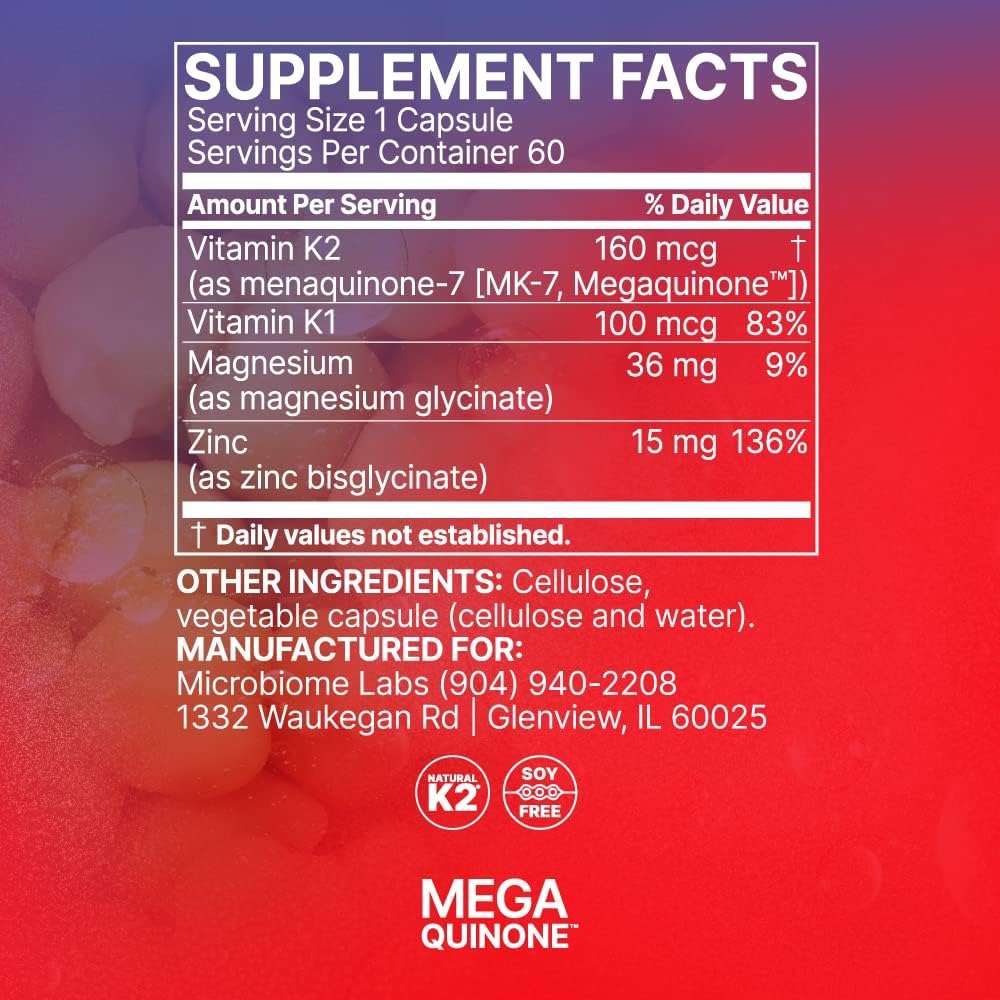 Microbiome Labs MegaQuinone K2 7 Probiotic 60 Capsules Supports Bone Health