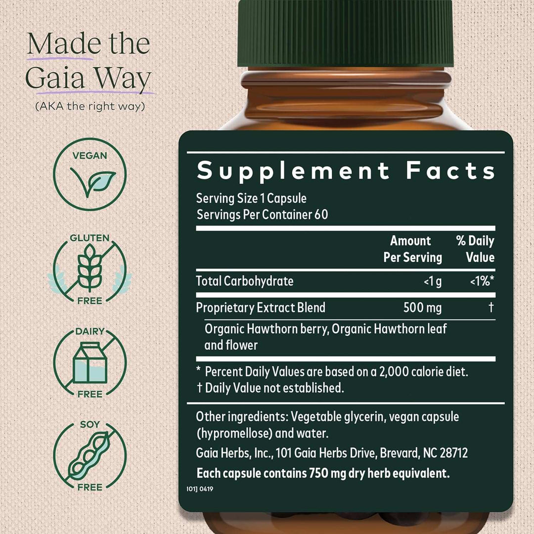 Gaia Herbs Hawthorn Supreme 60 Cápsulas para el Apoyo a la Salud Cardiovascular y Cardíaca