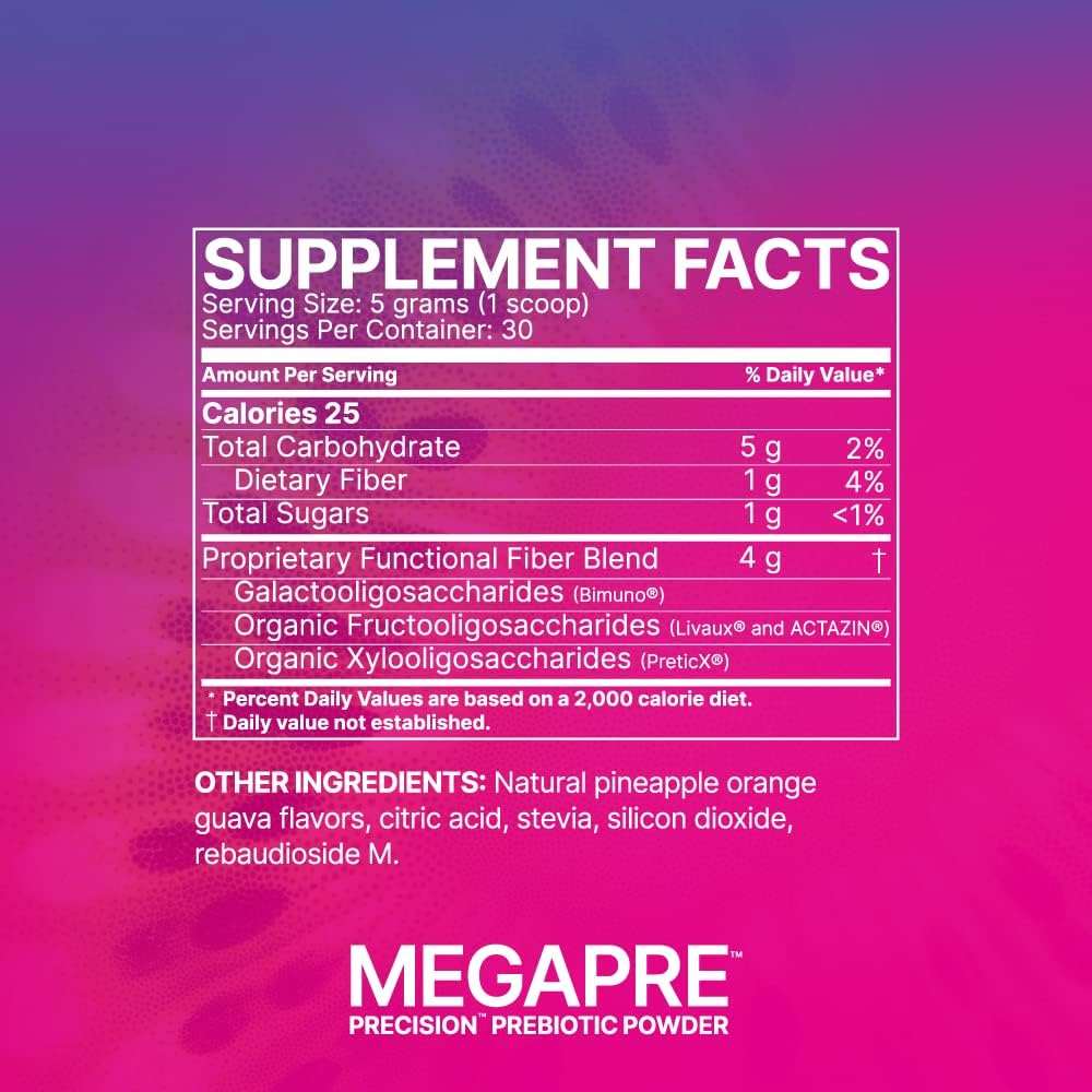 El polvo prebiótico MegaPre de Microbiome Labs (157 g) promueve la salud intestinal y la diversidad.
