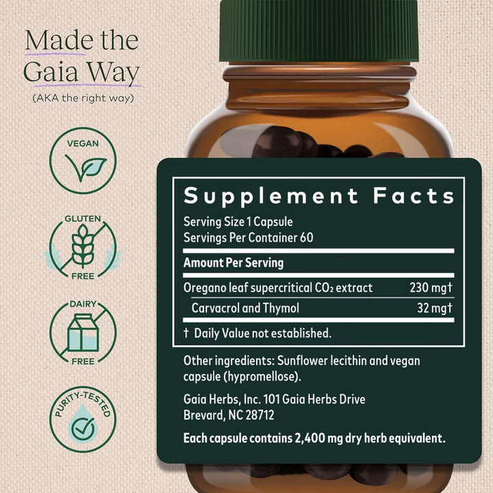 Gaia Herbs Oil of Oregano With Carvacrol and Thymol 60 Vegan Liquid Phyto-Caps