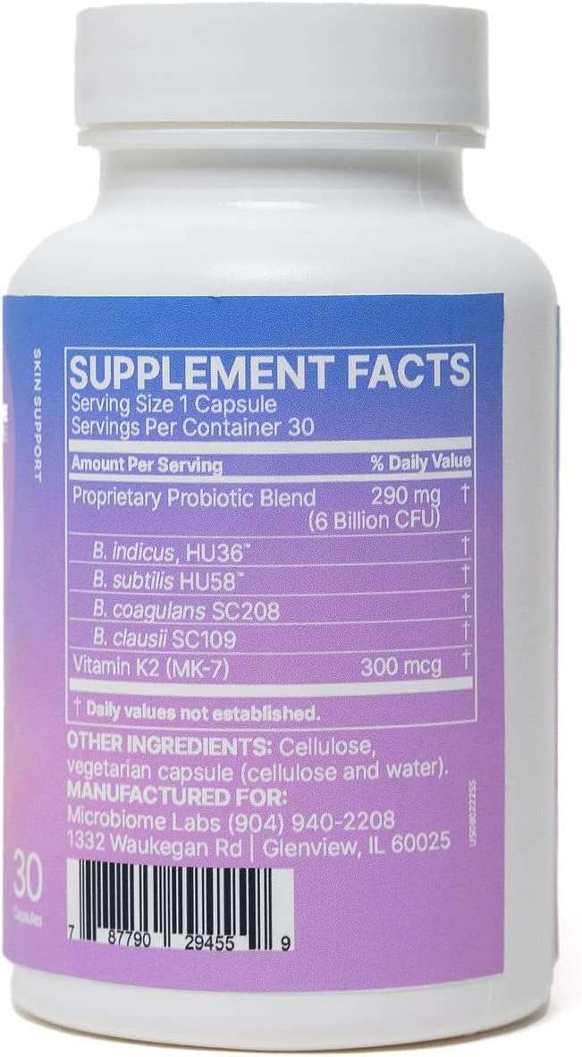 Cápsulas probióticas SereneSkin de Microbiome Labs (30 cápsulas) para una piel sana y radiante