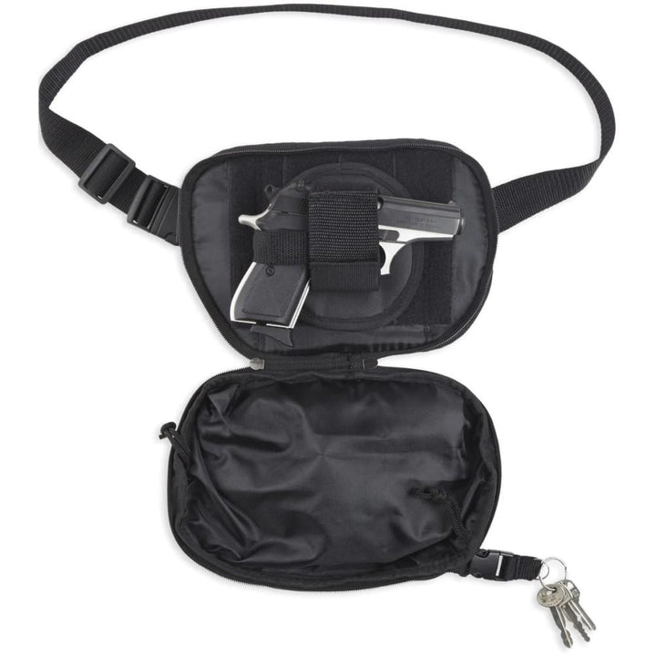 Black Fanny Pack Medium 10x7 in Nylon Water Resistant Compartments