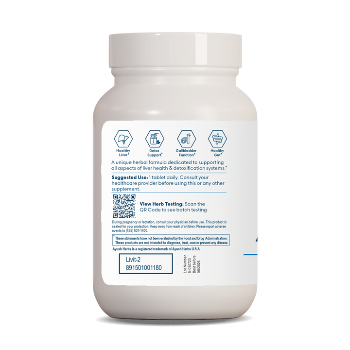 Ayush Herbs Livit-2 Natural Ayurvedic Daily Liver-Support 90 x 500mg Tabs