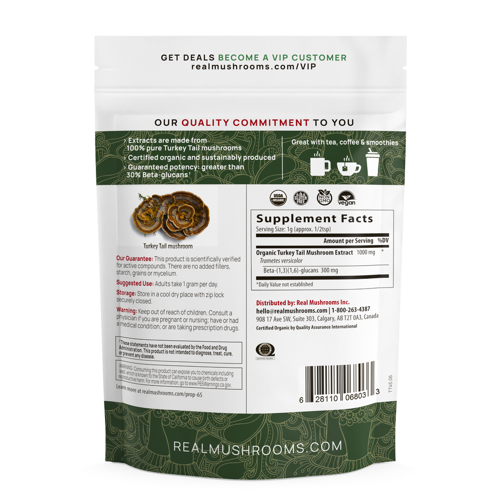 Extracto de cola de pavo de hongos reales (polvo a granel, 45 g) para reforzar el sistema inmunitario orgánico