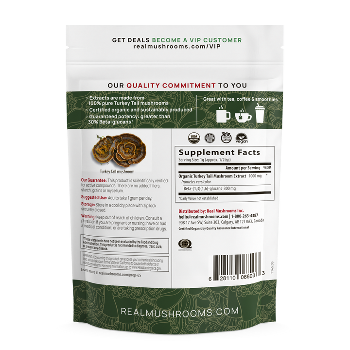 Extracto de cola de pavo de hongos reales (polvo a granel, 45 g) para reforzar el sistema inmunitario orgánico