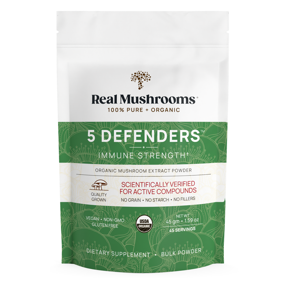 Hongos Reales 5 Defenders Hongos Orgánicos en Polvo a Granel 45 g para el Apoyo Inmunitario