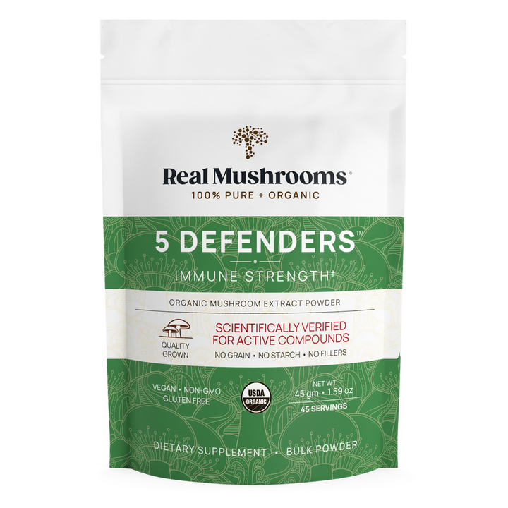 Hongos Reales 5 Defenders Hongos Orgánicos en Polvo a Granel 45 g para el Apoyo Inmunitario