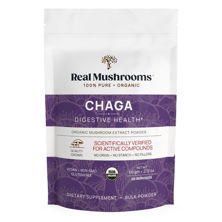 Extracto de Chaga en polvo de hongos reales (60 gramos) para reforzar el sistema inmunitario. Sin gluten.