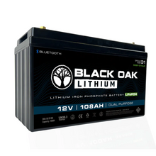 Load image into Gallery viewer, Black Oak Lithium 12V 108Ah Dual Purpose LiFePO4 Marine Battery
