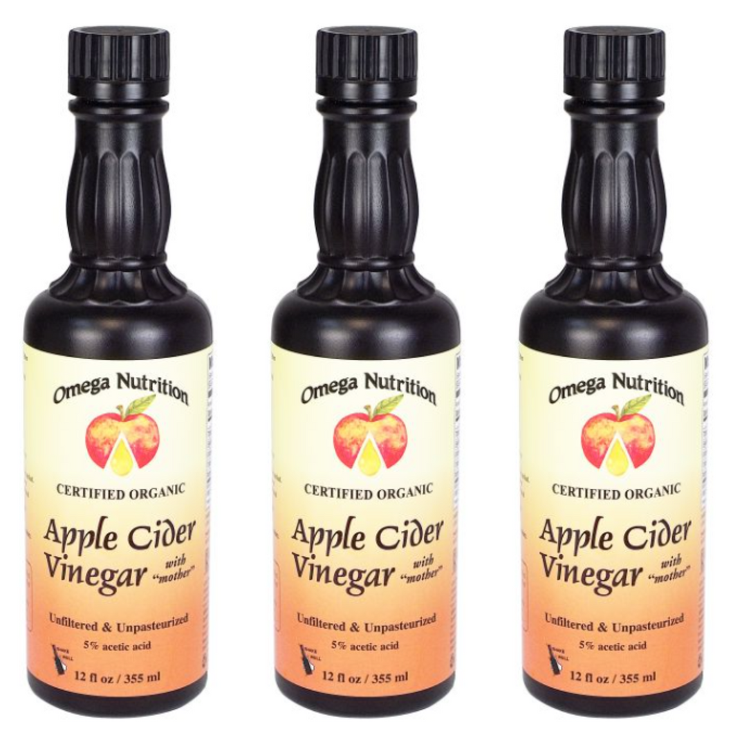 Omega Nutrition Apple Cider Vinegar 12 FL OZ Certified Organic 3 PACK