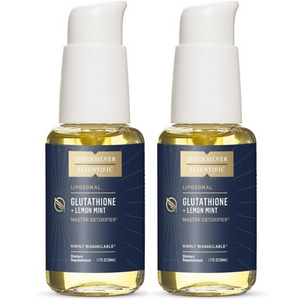 Quicksilver Scientific Glutathione 2 pack, 1.7 oz bottles, liposomal antioxidant supplement with lemon mint flavor.