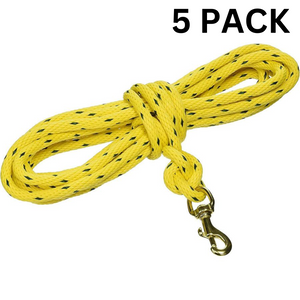 Omnipet Check Cord 20 Ft Yellow 240"L x 0.38"W Durable Brass Snap 5 PACK