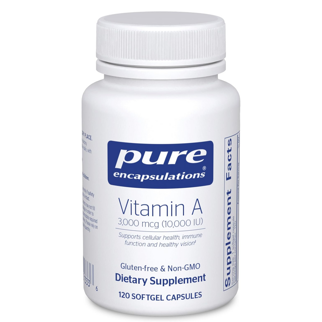 Pure Encapsulations Vitamin A Cod Liver Oil Supplement 10,000 IU 120 Softgels.