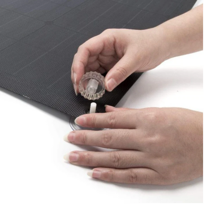EcoFlow Suction Cups for Solar Panel Set of 8 Secure Durable Mounting Solution attached to solar panel.