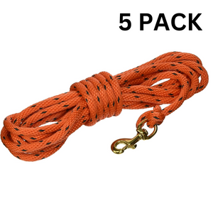 Omnipet Check Cord 20 Ft Orange 240"L x 0.38"W Durable Brass Snap 5 PACK