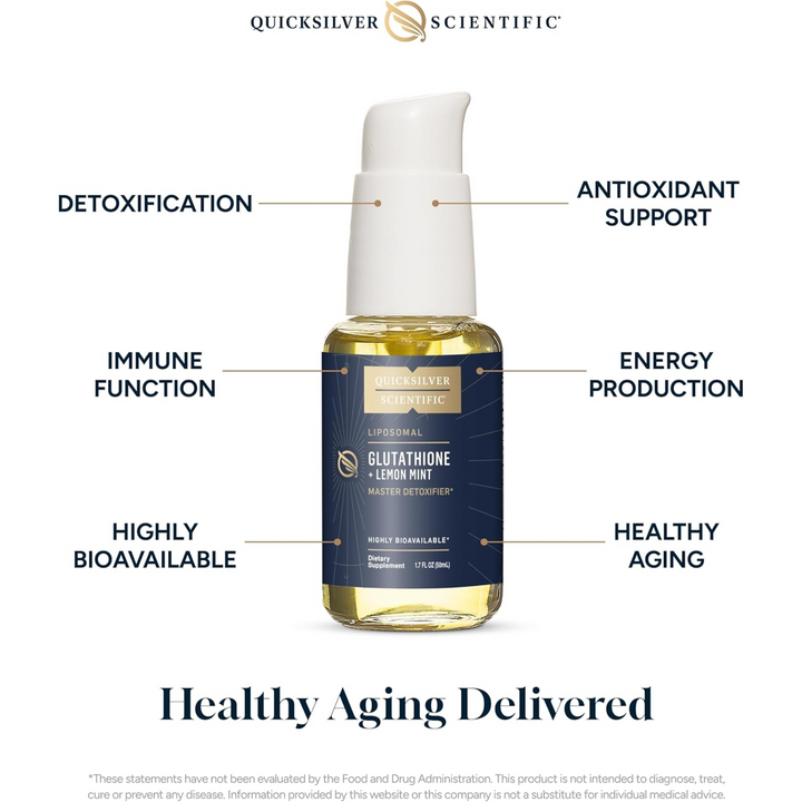 Quicksilver Scientific Liposomal Glutathione Lemon Mint Oral Detox 50ml 3 PACK for detoxification, immunity, and healthy aging.