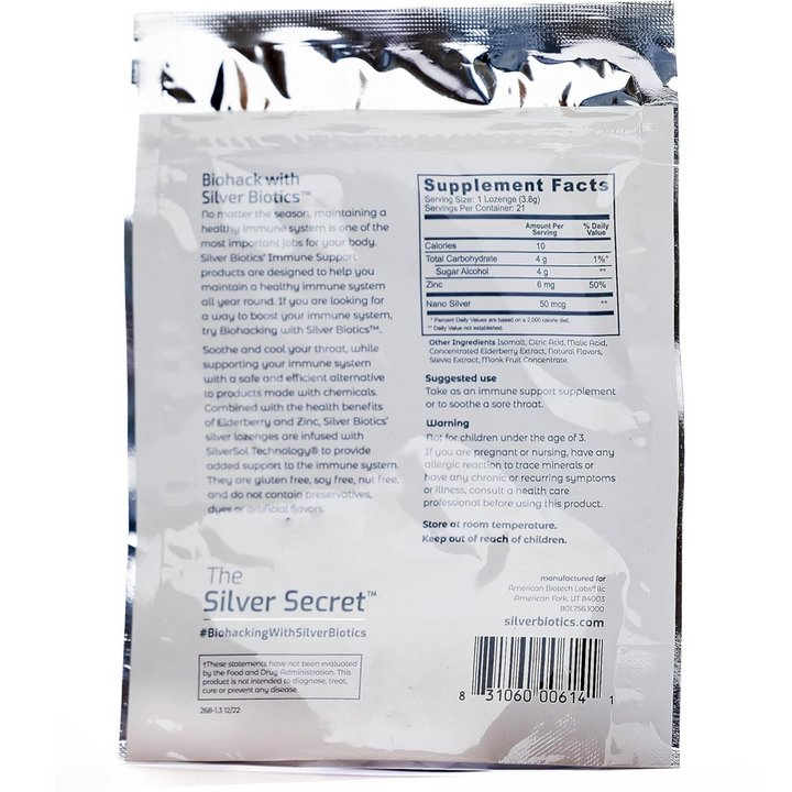 American Biotech Labs Elderberry Zinc Silver Lozenges 21 Lozenges Per Bag