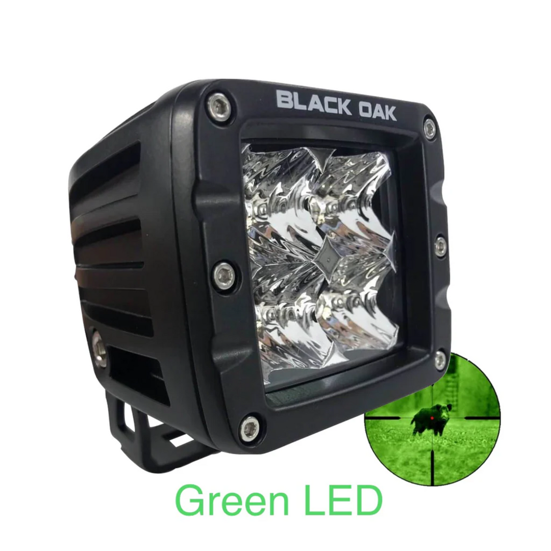 Luz LED de 2 pulgadas de roble negro con LED verde Hog Pod, reflector, óptica negra