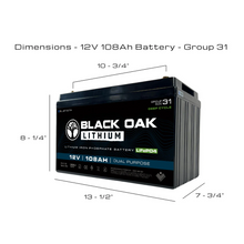 Load image into Gallery viewer, Black Oak Lithium 12V 108Ah Dual Purpose LiFePO4 Marine Battery
