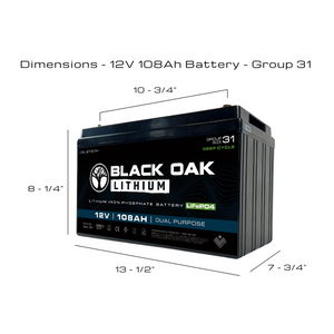 Black Oak Lithium 12V 108Ah Dual Purpose LiFePO4 Marine Battery