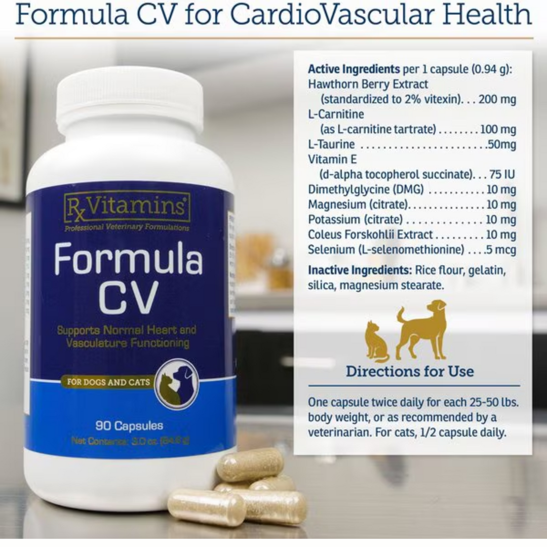 Suplemento nutricional Rx Vitamins For Pets Fórmula CV, 90 cápsulas para gatos y perros