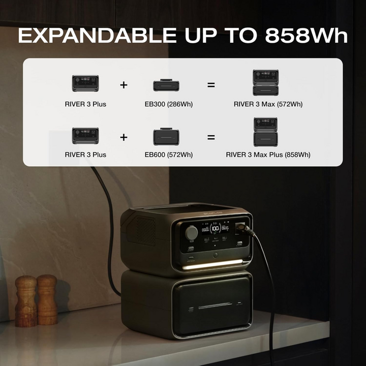 EcoFlow River 3 Plus Portable Power Station + River 3 Plus Battery 572 Wh