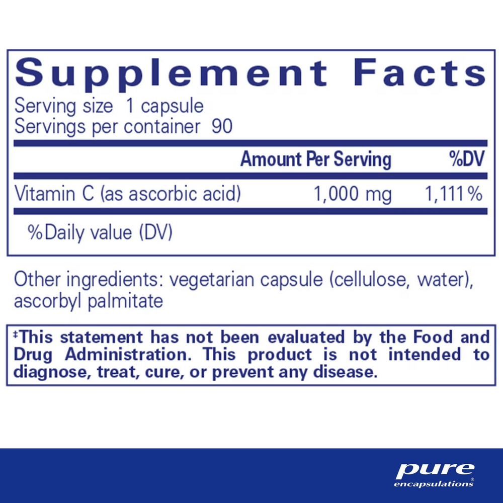 Pure Encapsulations Ascorbic Acid Supplement Supports Immune Function 90 Caps.