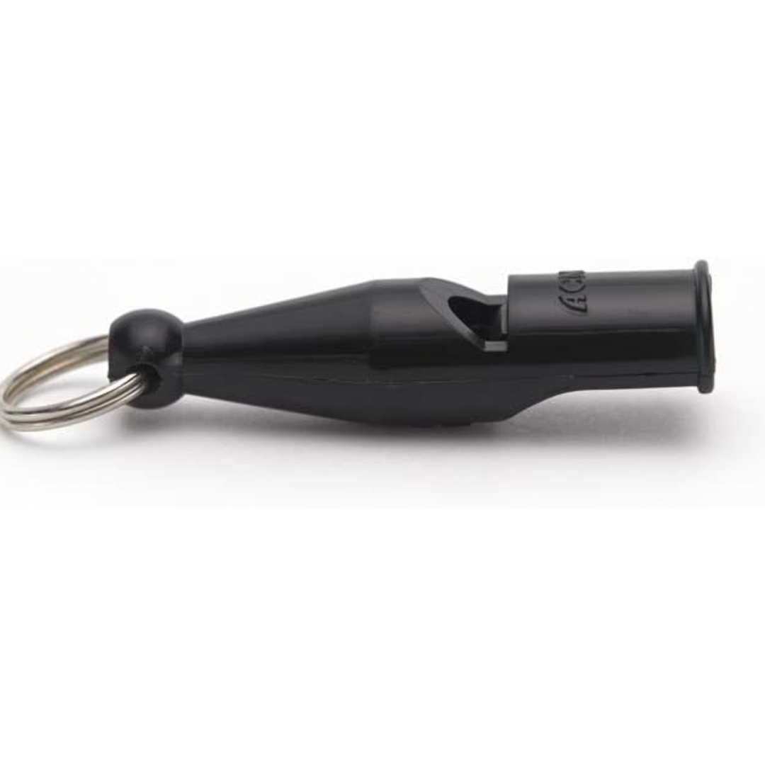 Silbato para perros Omnipet Acme Pro, silbato para perros moderno de plástico negro.