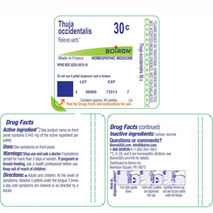 Boiron Laboratories Thuja 30C 80 Pellets Homeopathic Remedy