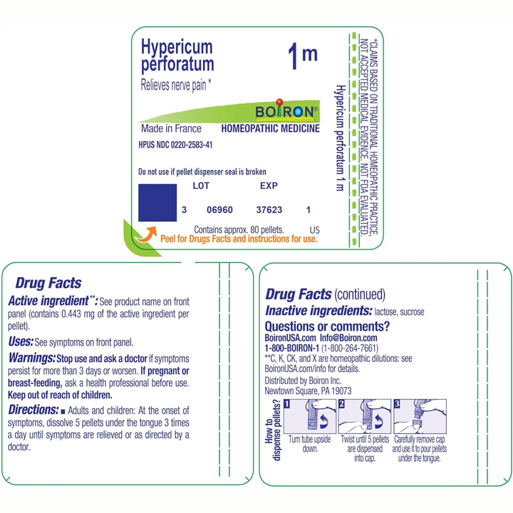 Hypericum perforatum 1M 80 gránulos de Boiron Laboratories - Apoyo homeopático