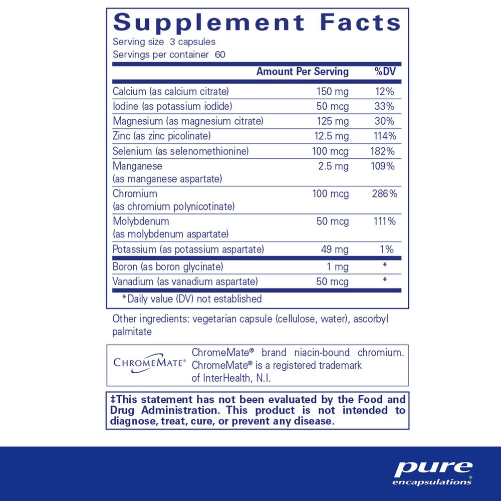 Pure Encapsulations Mineral 650 Without Copper And Iron 180 Capsules.