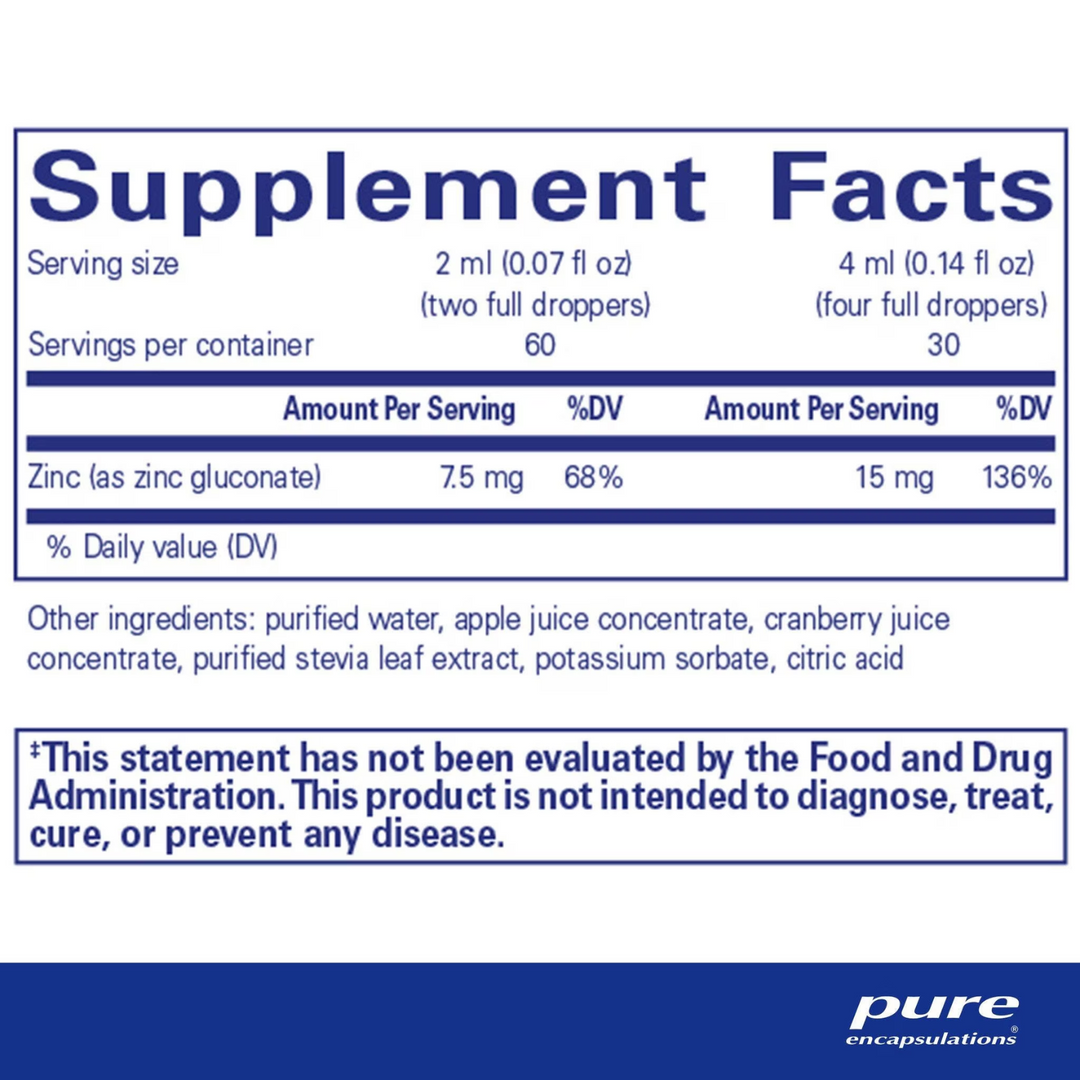 Pure Encapsulations Zinc Liquid Immune Function Cell Health Balance 120 ml
