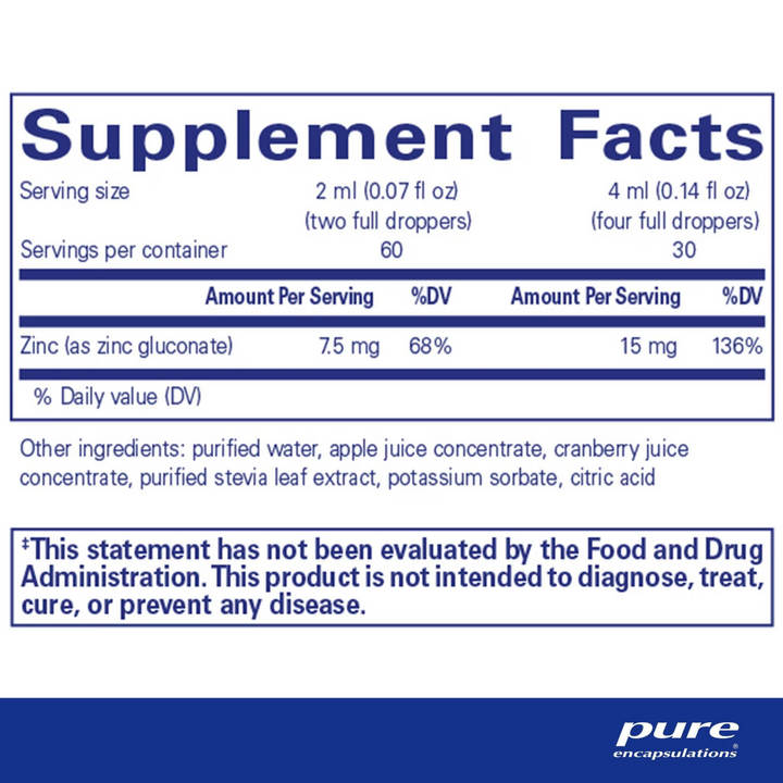 Pure Encapsulations Zinc Liquid Immune Function Cell Health Balance 120 ml